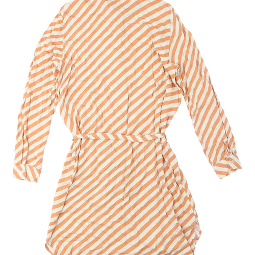 ICHI Women's Orange Stripe Shirt Dress Size S