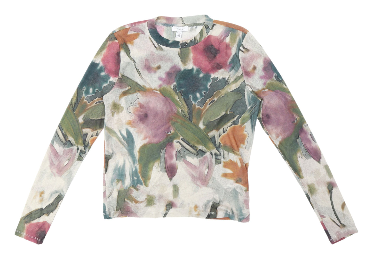 Topshop Women's Multicoloured Floral Long Sleeve Top - L