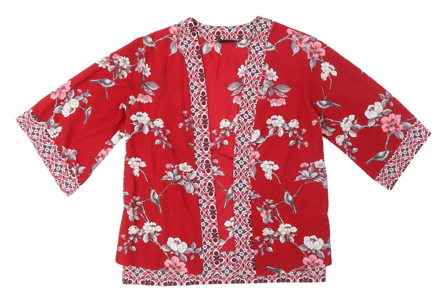 Wallis Women's Red Floral Kimono Blouse Size 12