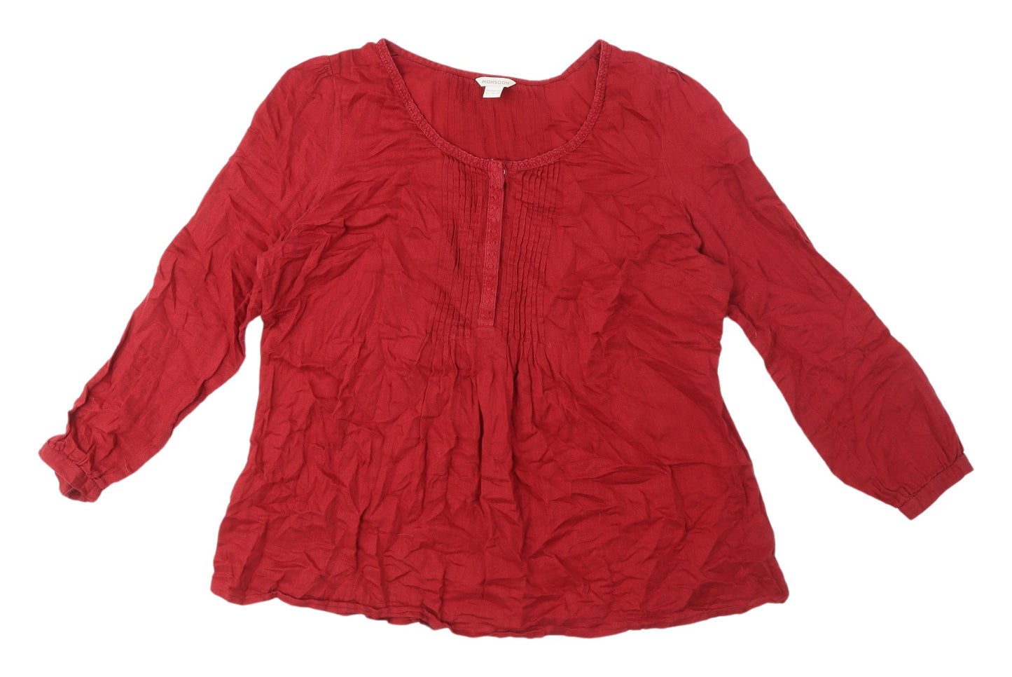 Monsoon Women's Red Tunic Blouse, Size 18, Cotton, Casual
