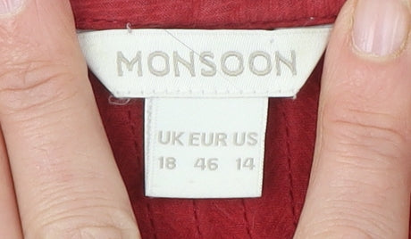 Monsoon Women's Red Tunic Blouse, Size 18, Cotton, Casual