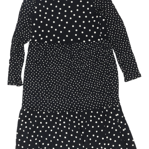 Marks and Spencer Women's Black Polka Dot Dress, Size 14