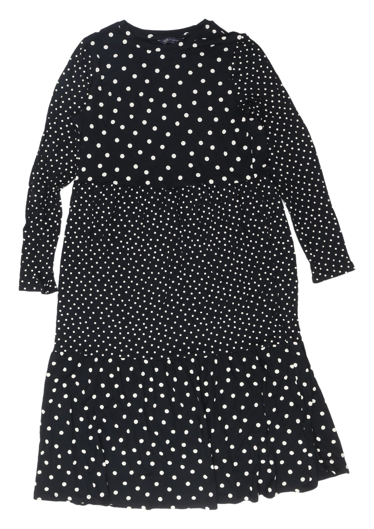 Marks and Spencer Women's Black Polka Dot Dress, Size 14