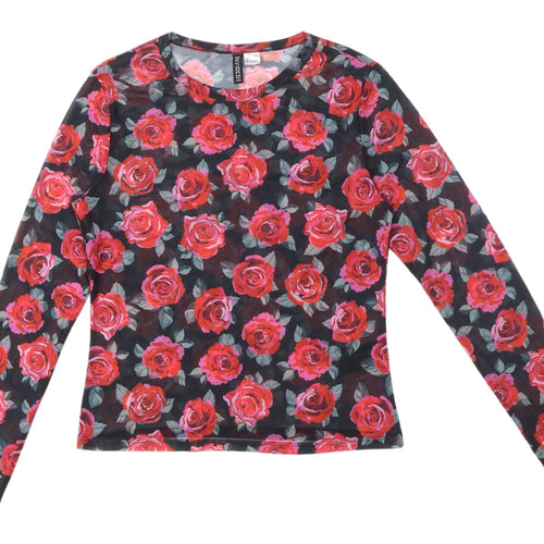 H&M Women's Floral Mesh Long Sleeve Blouse L