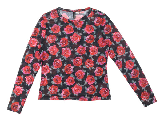 H&M Women's Floral Mesh Long Sleeve Blouse L