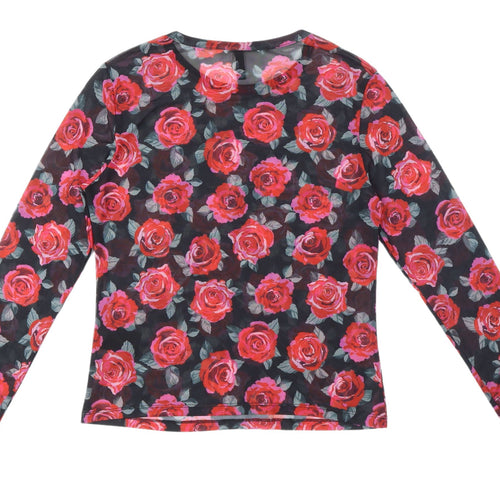 H&M Women's Floral Mesh Long Sleeve Blouse L