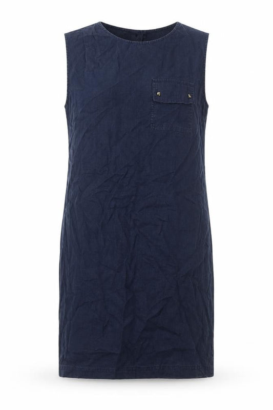 Front view of Studio Women's Blue Linen Sleeveless Dress, size 10