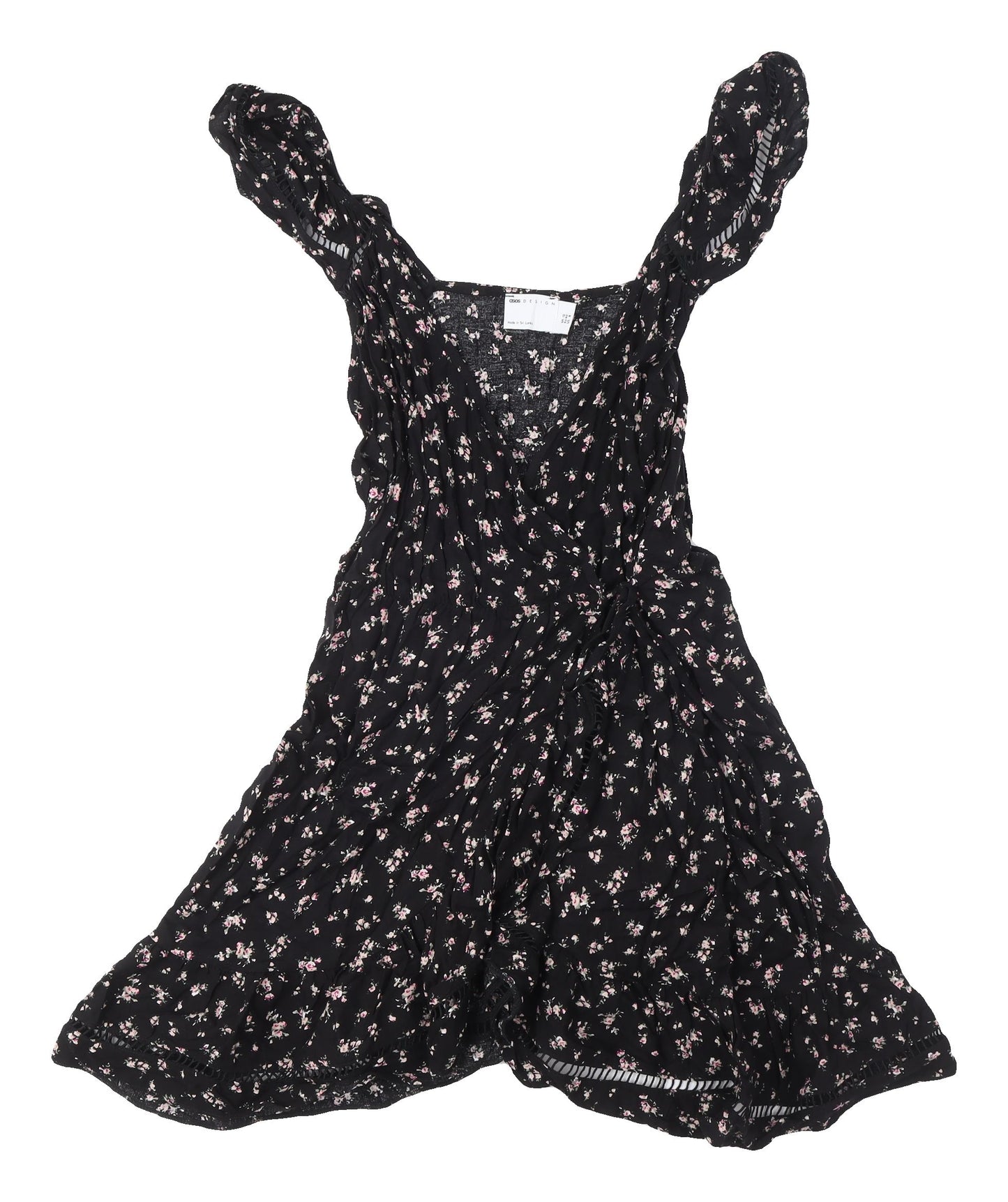 ASOS DESIGN Women's Black Floral Skater Dress Size 12