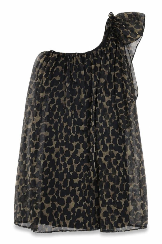 Front view of TFNC London Black Animal Print Tunic Blouse, size S