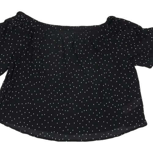 Topshop Women's Black Polka Dot Off Shoulder Crop Blouse Size 12