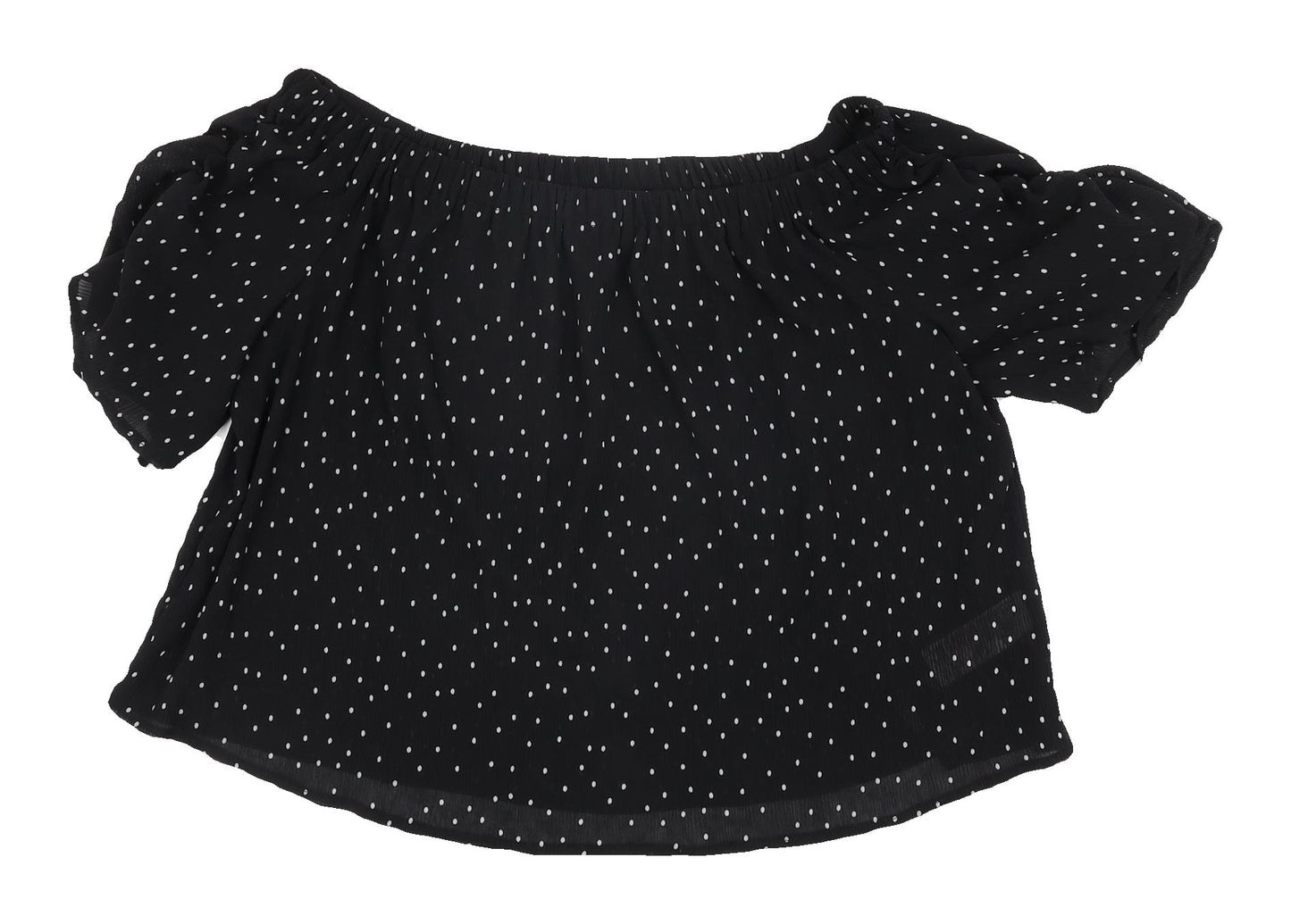 Topshop Women's Black Polka Dot Off Shoulder Crop Blouse Size 12