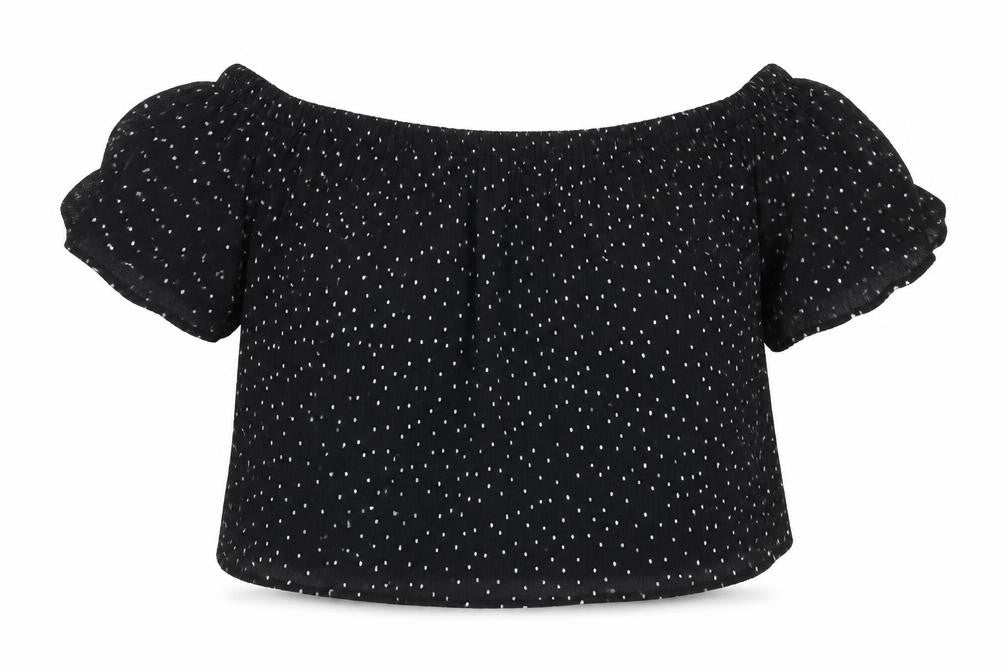 Topshop Women's Black Polka Dot Off Shoulder Crop Blouse Size 12