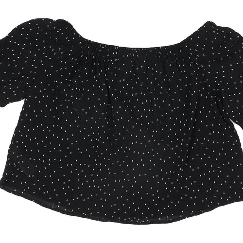Topshop Women's Black Polka Dot Off Shoulder Crop Blouse Size 12