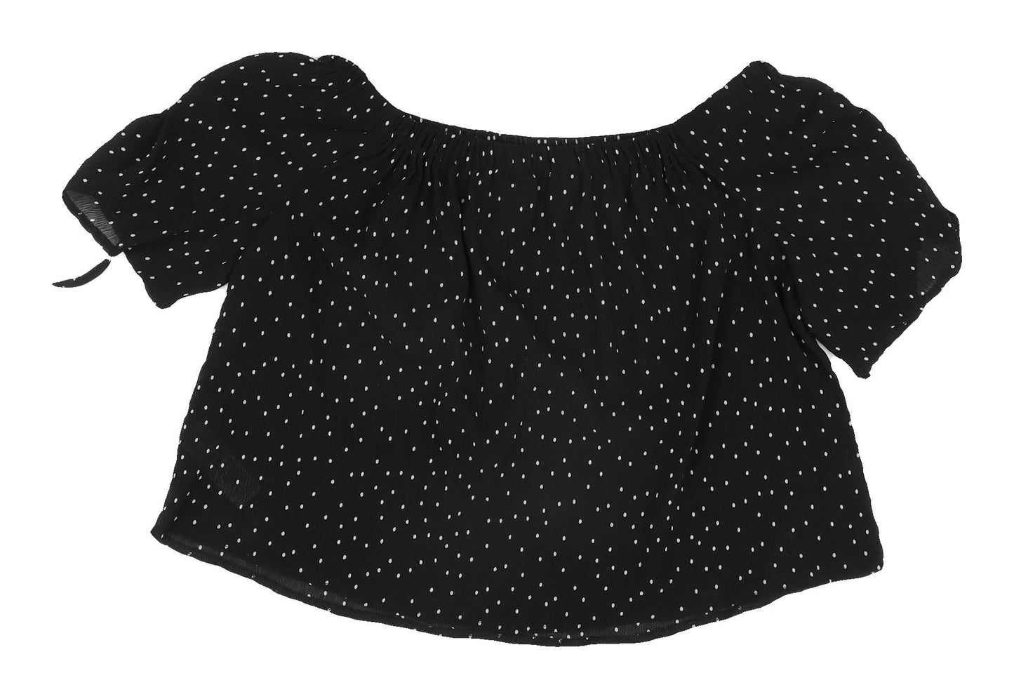 Topshop Women's Black Polka Dot Off Shoulder Crop Blouse Size 12
