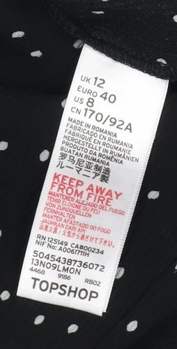 Topshop Women's Black Polka Dot Off Shoulder Crop Blouse Size 12