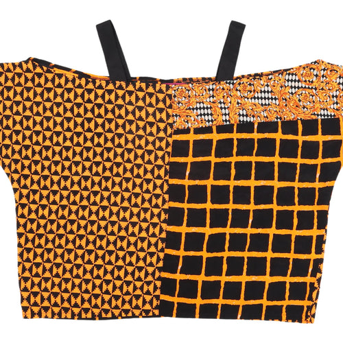 Boohoo Women's Black Orange One Shoulder Top, Size 12