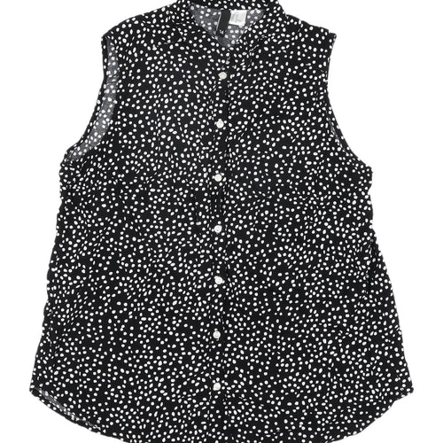 H&M Women's Black Polka Dot Sleeveless Button-Up Shirt