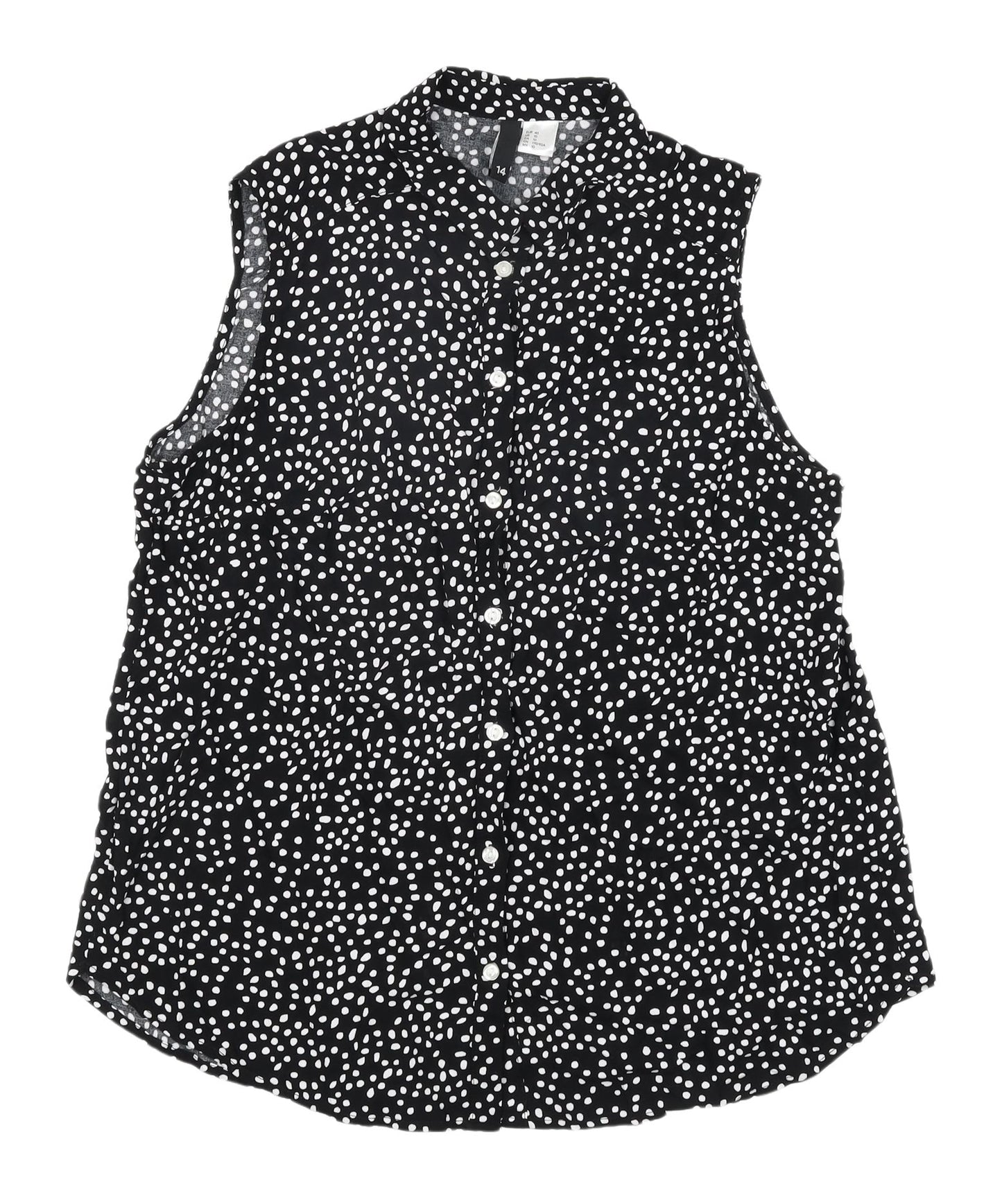H&M Women's Black Polka Dot Sleeveless Button-Up Shirt