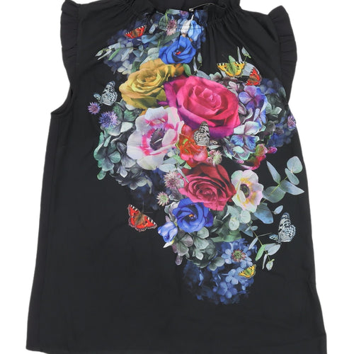 Oasis Women's Black Floral Tunic Blouse UK 6