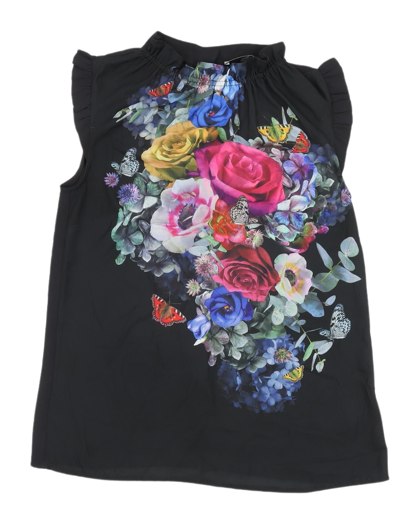 Oasis Women's Black Floral Tunic Blouse UK 6