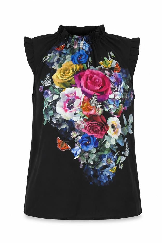 Front view of Oasis Women's Black Floral Tunic Blouse UK 6