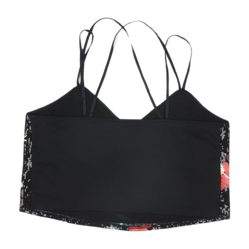 New Look Black Cropped Floral Sequin Camisole - UK 14