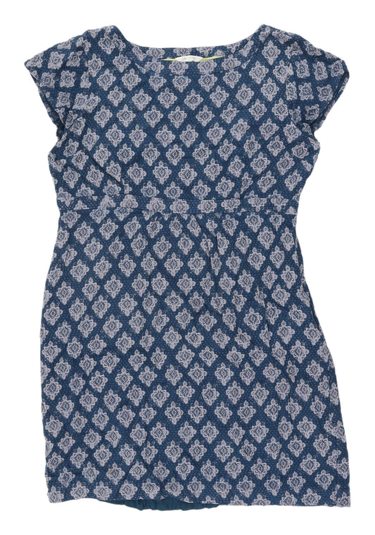 White Stuff Blue Geometric Shift Dress, Size 14