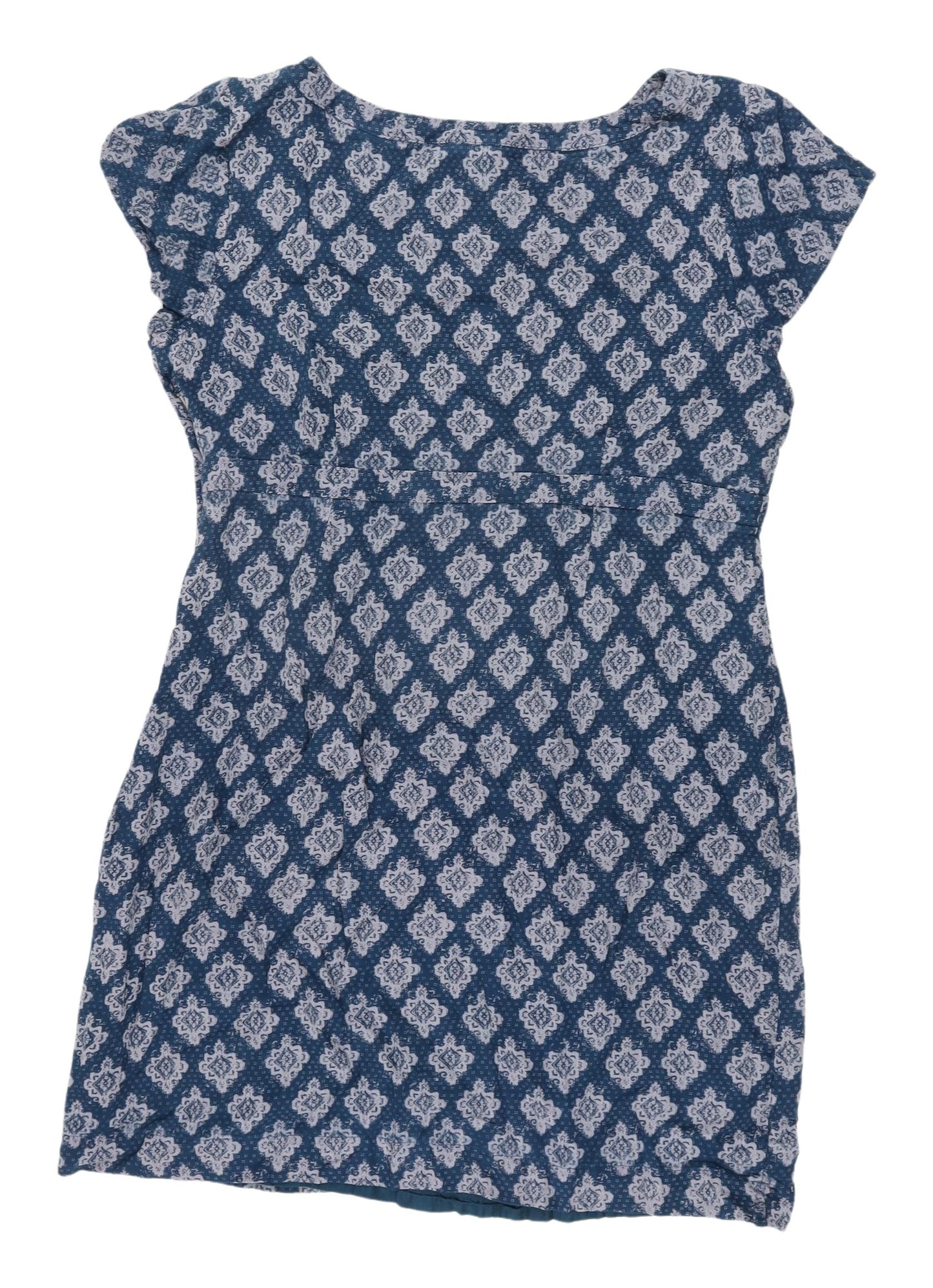 White Stuff Blue Geometric Shift Dress, Size 14