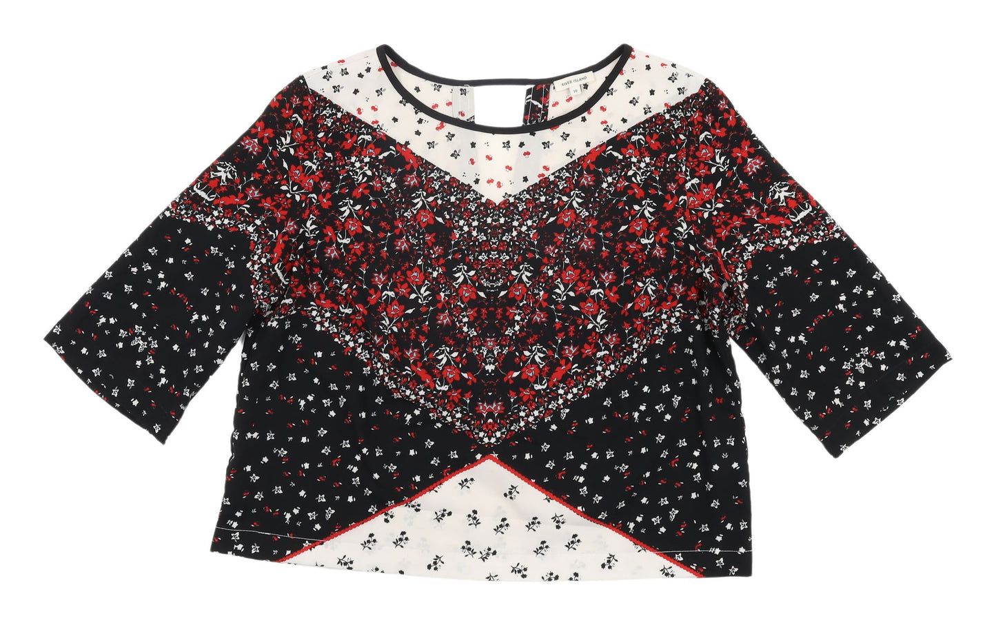 River Island Women's Black Floral Tunic Blouse, Size 10