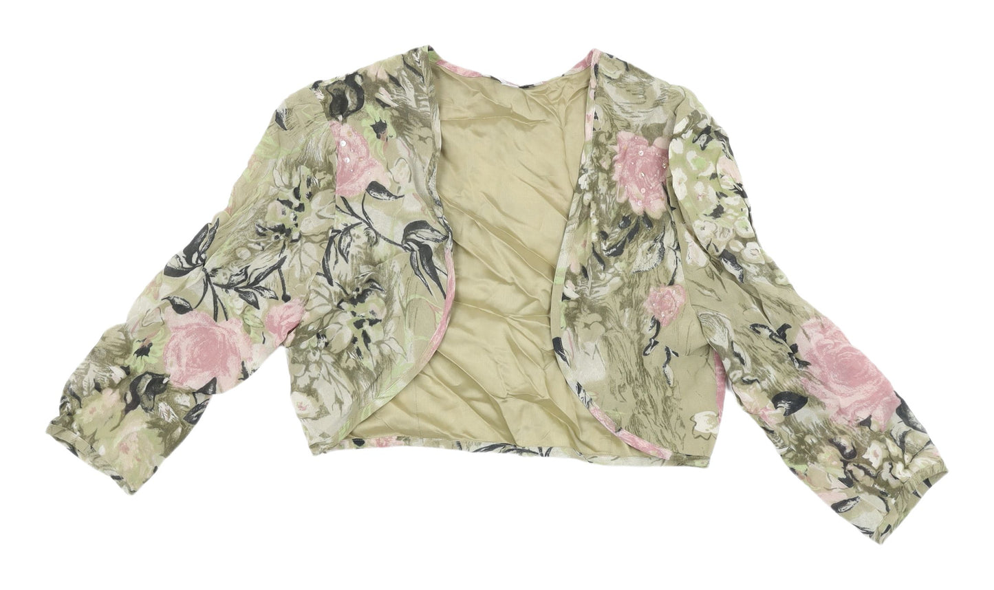 Peter Martin Floral Cropped Blouse, Green, 10, Women's