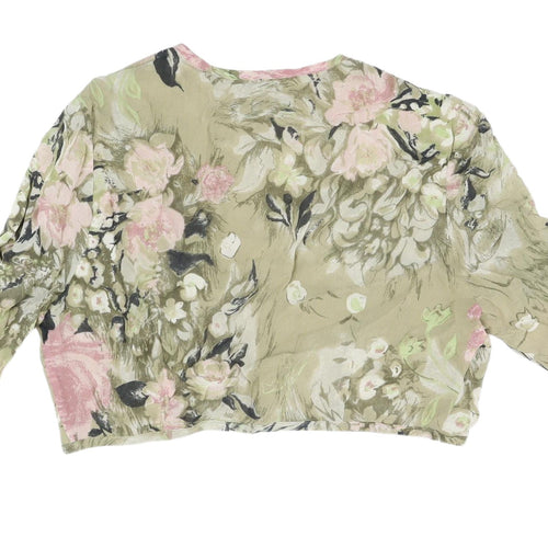 Peter Martin Floral Cropped Blouse, Green, 10, Women's