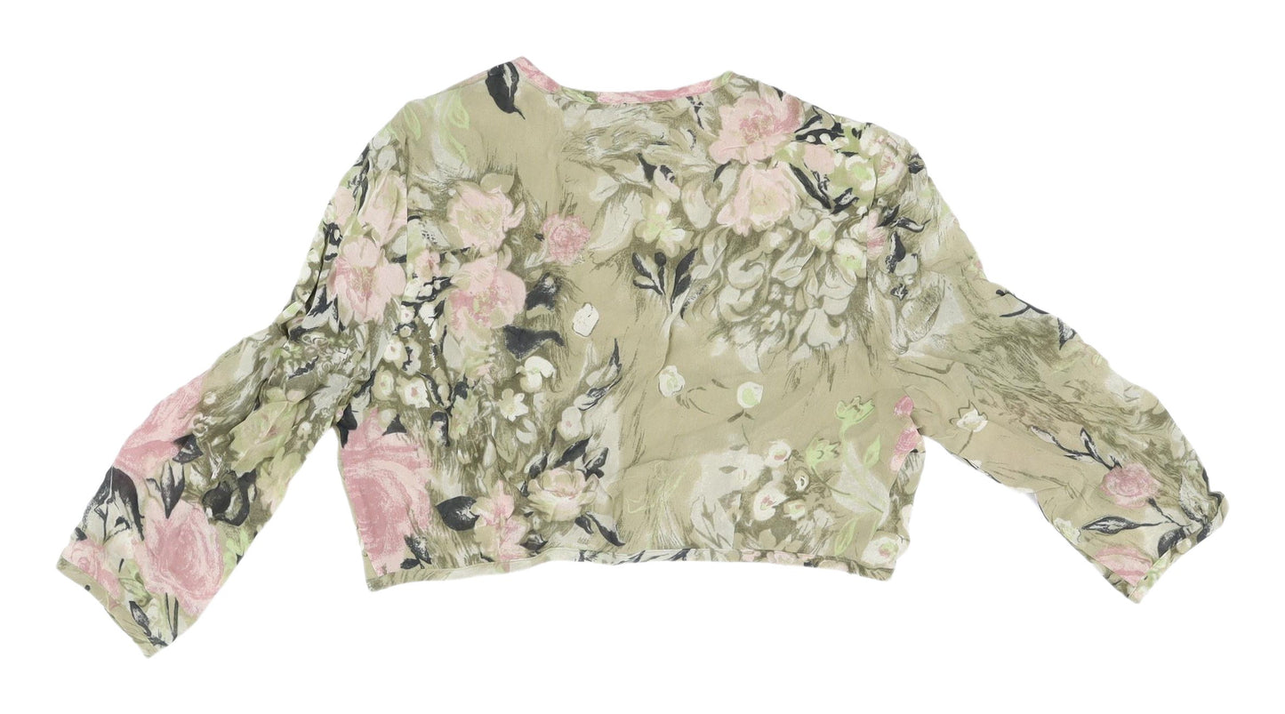 Peter Martin Floral Cropped Blouse, Green, 10, Women's