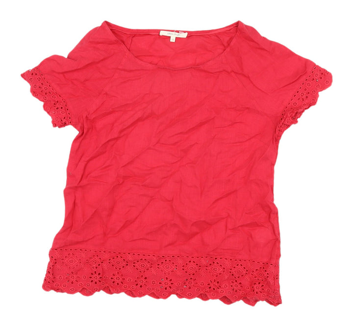 White Stuff Women's Red Crochet Short Sleeve Blouse