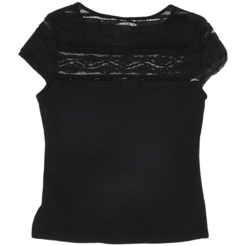 H&M Women's Black Lace Accent T-Shirt, Size S, Casual Style