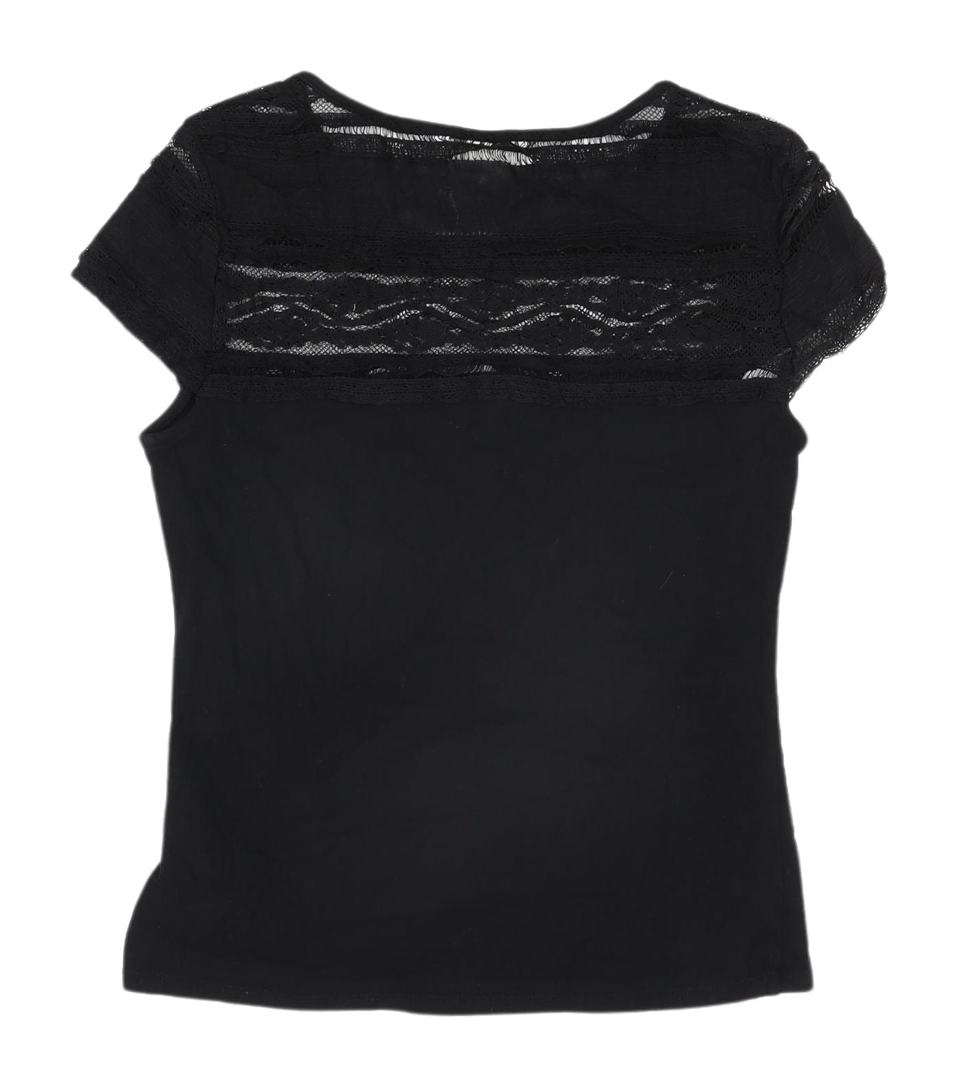 H&M Women's Black Lace Accent T-Shirt, Size S, Casual Style