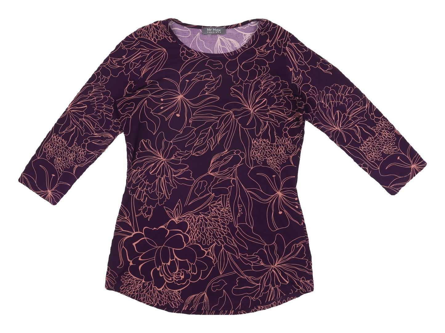 Mr Max Women's Purple Floral 3/4 Sleeve Jersey Blouse