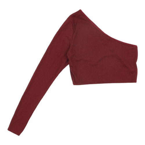 Boohoo Women Red Cropped One Shoulder Blouse Size 8