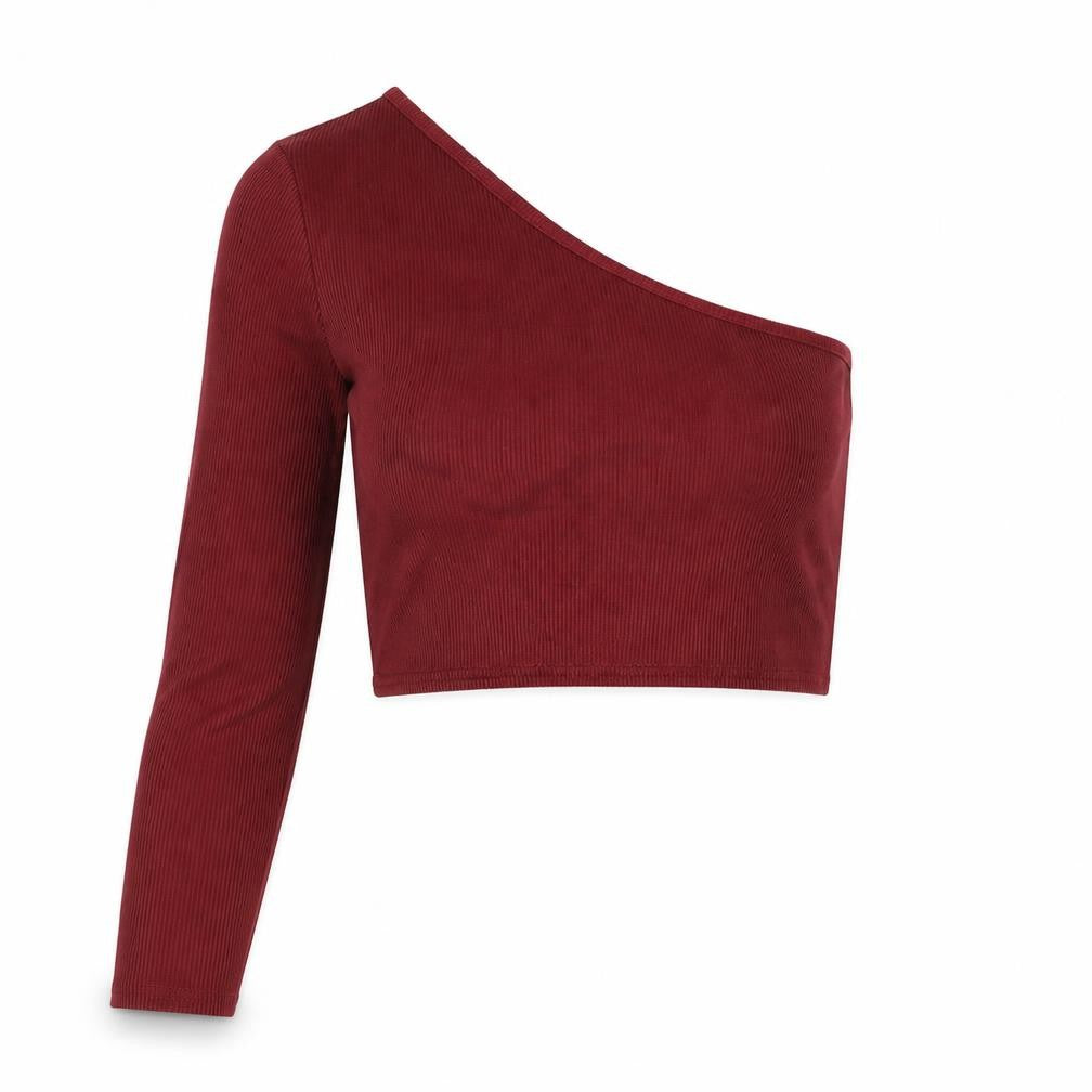 Front view of Boohoo Women Red Cropped One Shoulder Blouse, size 8