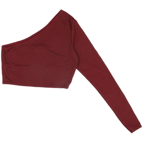Boohoo Women Red Cropped One Shoulder Blouse Size 8