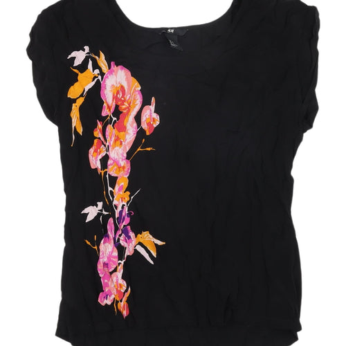 H&M Women's Black Floral Blouse, Size 8