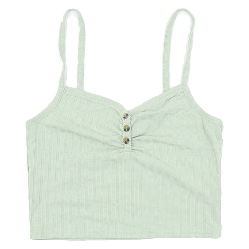 Topshop Women's Green Cropped Tank, Size 8, Button Accent