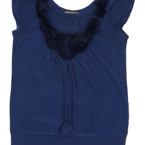 Reflections Women's Blue Blouse, M, Fur Trim V-Neck