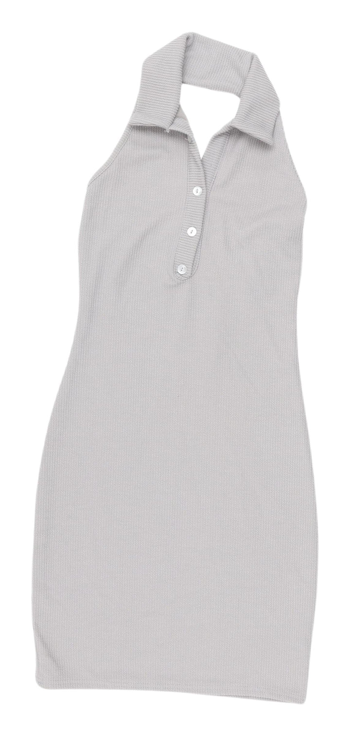 PrettyLittleThing Grey Collared Mini Dress Size 8