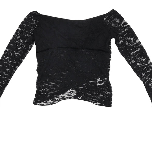 Motel Women's Black Lace Cropped Blouse XS