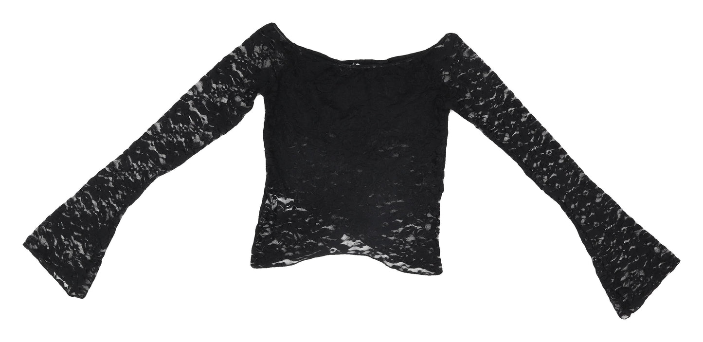 Motel Women's Black Lace Cropped Blouse XS