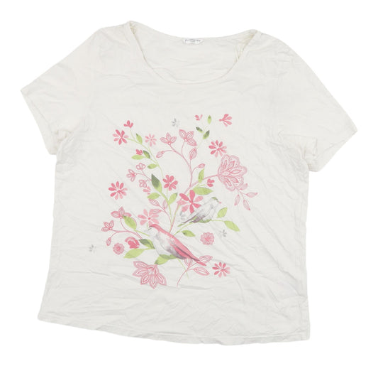 Bonmarché Women's White Floral T-Shirt, Size 16, Casual