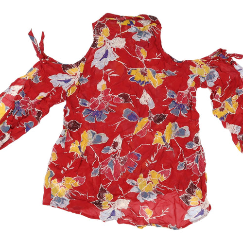 Next Women's Red Floral Blouse, Size 14, Cold Shoulder