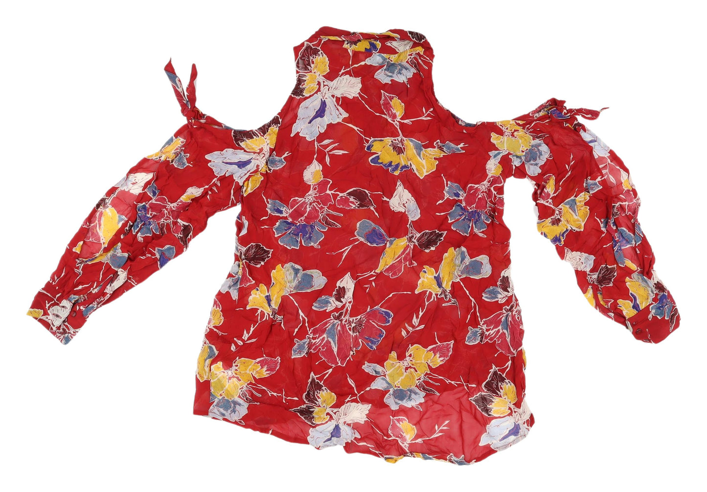 Next Women's Red Floral Blouse, Size 14, Cold Shoulder