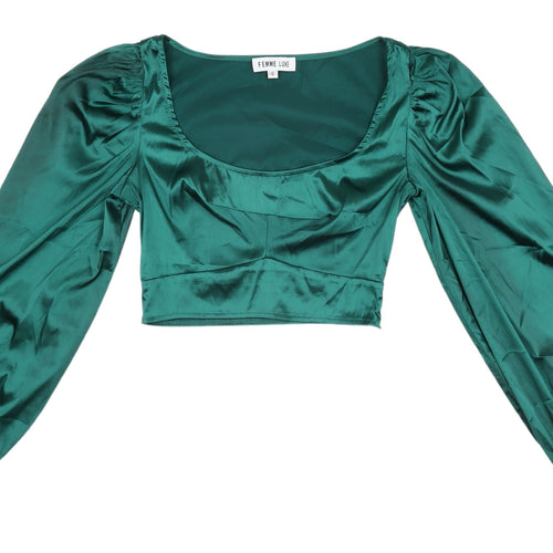 Femme Luxe Green Cropped Blouse, Size 6, Party Top