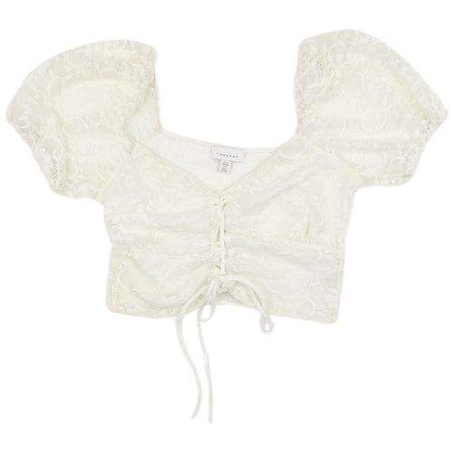 Topshop Women's White Lace Cropped Blouse UK 12